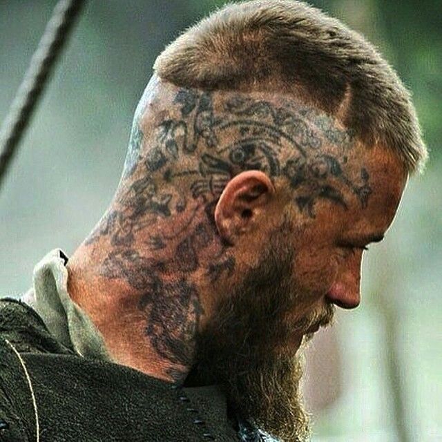Vikings — Ragnar's right-side head tattoo