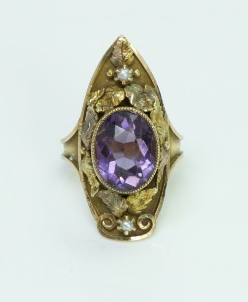 allaboutrings: Antique 14k Yellow Gold Amethyst and Pearl Ring