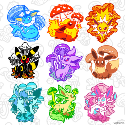 versiris:Eeveelutions and their matching species of mushroomMy new enamel pin series live on Kicksta