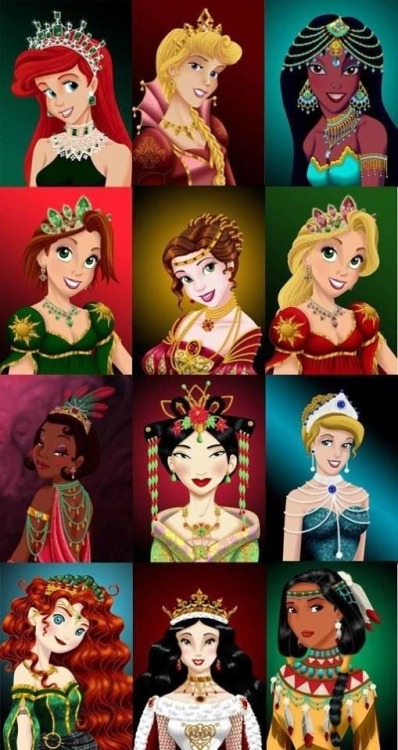 disneyscouture: becausenerdshavestandards: All the princesses in traditional ceremonial outfits accu