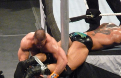 rwfan11:   Batista being tied up by Cena