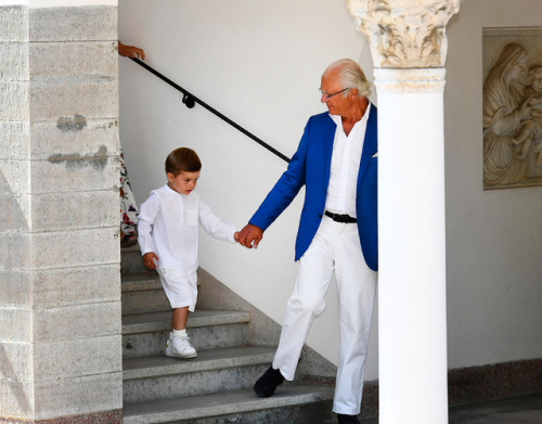swedishroyals: July 14, 2019 / King Carl Gustaf holds his grandson, Prince Oscar’s hand as the
