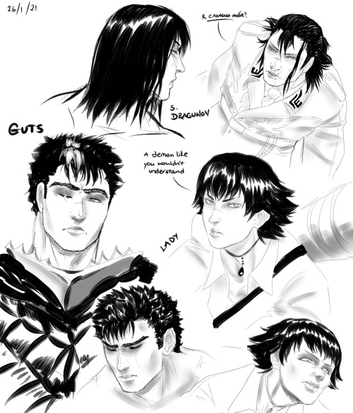 Some shitty practice sketches. These characters all have the following in common: they copied Guts’ 