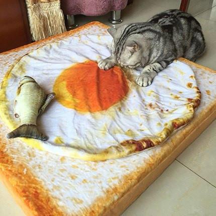 archiemcphee:  On Caturday a hearty breakfast of fried eggs on toast isn’t eaten, it’s napped on as only cats can.Get your own toast cat bed here.[h/t: Pleated-Jeans]