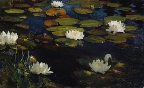 artist-albert-edelfelt: Water Lilies, Study for the Youth and a Mermaid, Albert Edelfelt, 19??, Finn