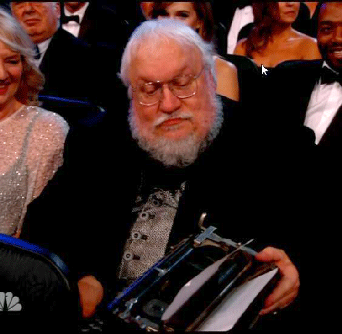 dailydot:
“George R. R. Martin taking the opportunity to knock out a few chapters at the Emmys
”