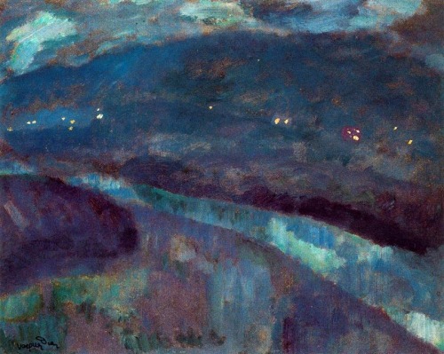 The Bidasoa River   -  Daniel Vazquez Diaz,   1917.Spanish  1882-1969Oil on canvas on panel , 28.5 x