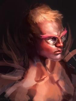 eroticpastry:  Quick little sketch, saw these crazy old lady glasses and just HAD to paint Dokkun in them. 