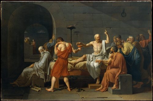 Happy Birthday, Jaques Louis David
“The Death of Socrates, the single greatest and most important Neoclassical painting outside the Louvre, though of course not a beverage we’re inclined to feature in tonight’s program…”
~Tour in NMK Inc