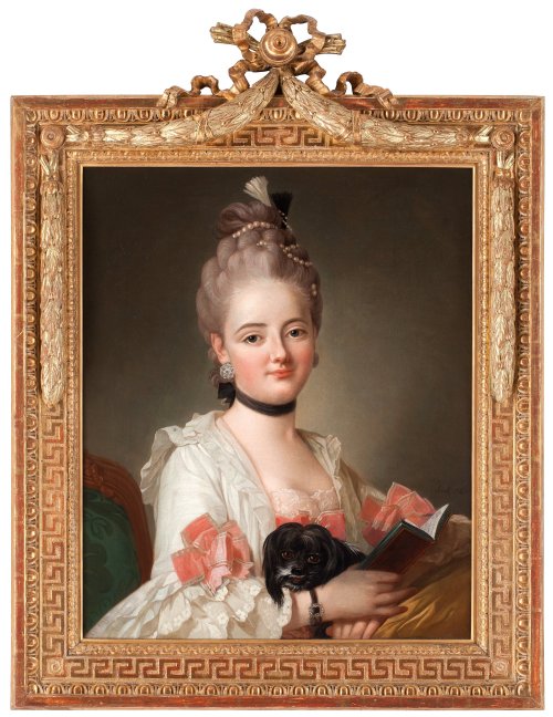 Portrait of a Lady holding a small dog by Per Krafft the Elder, 1764.