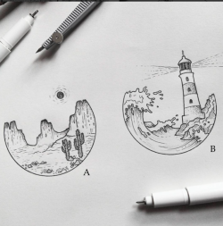 classylittletattoos:sketches by alucinori - which one is your favourite? A or B? 