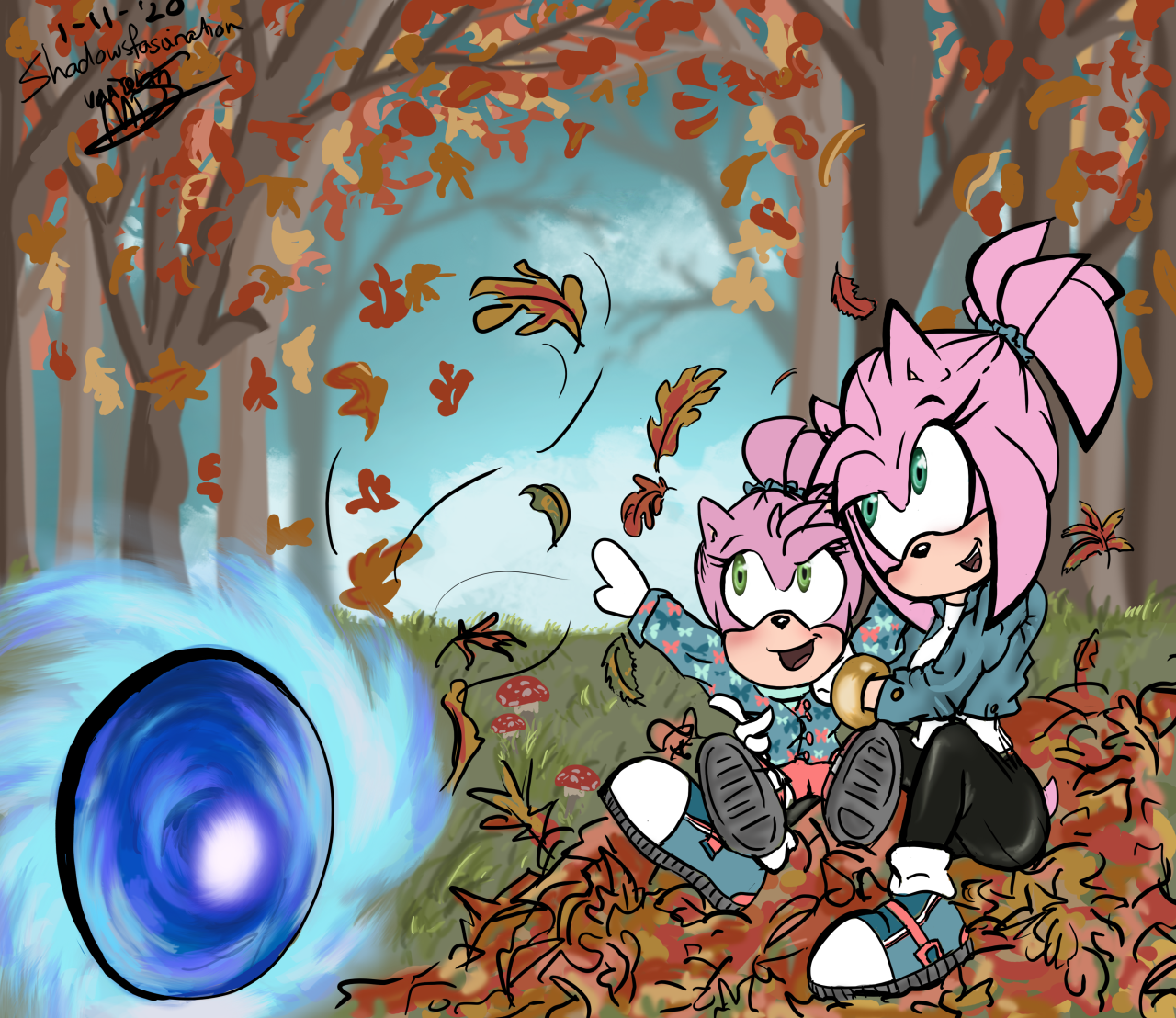 just a Sonic fanatic ^^ — Sonamy family in fall “Look how daddy's  spinning