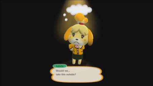 rainbowsprinklesart:buublack:circletwerk:In the new Animal Crossing, Isabelle comes out of the scree