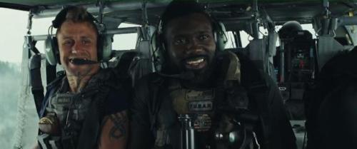 Predator (John McTiernan, 1985), Rampage (Brad Peyton, 2018): Helicopter full of sassy military/mili