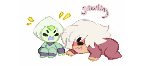 sallychanscraps:i wasn’t gunna draw more gem egg hell for awhile but things got SAD LAST NIGHT SO here’s little runt peri (peritot? lmao), eyes open and ready to fight. she doesn’t seem to understand how tiny and outnumbered she isjasper is just