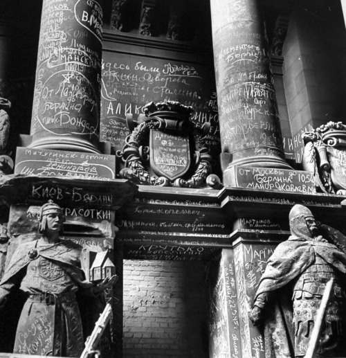 historicaltimes:The Reichstag covered in graffiti after being captured by the Soviet Army, May 2nd 1