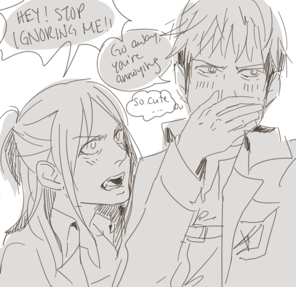 kisu-no-hi:  brakes:  some erejeans I drew (ft fem!Eren) and Jean in a tragically