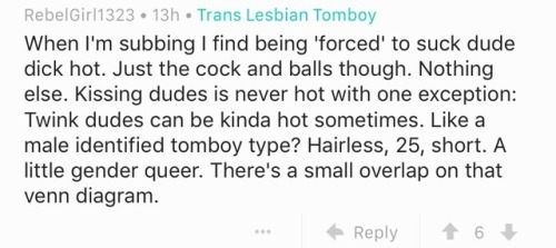 examples-of-autogynephiles: Example #45 Some examples of pseudobisexuality on r/actuallesbians. Tran