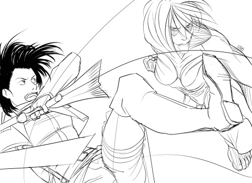 Another sketch for today, snk stuff, Mikasa and&hellip; should I say who it is? well the female tita