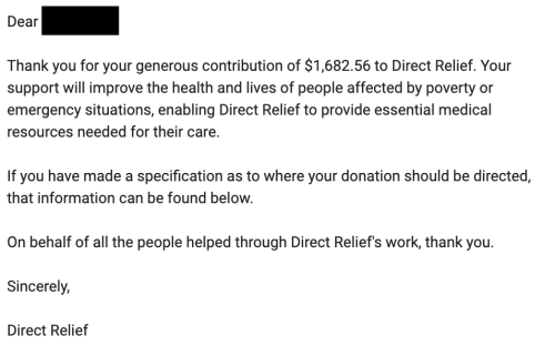  Donation Made! We are incredibly happy to announce that we have made our final donation to Direct R
