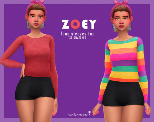 pixelunivairse: ZOEY (long sleeves top). New mesh. 39.swatches. BGC. Download.(sfs). Download.(media