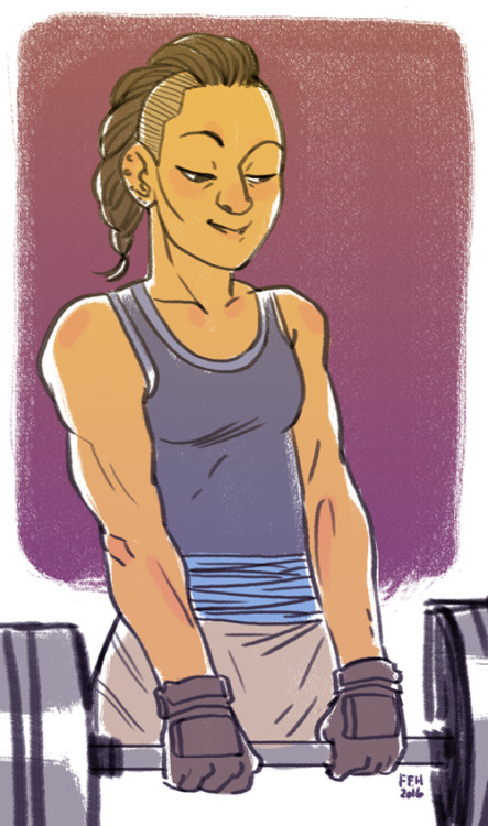 faitherinhicks:I drew a buff Asian lady I saw at the gym last week. She was lifting all the weights!