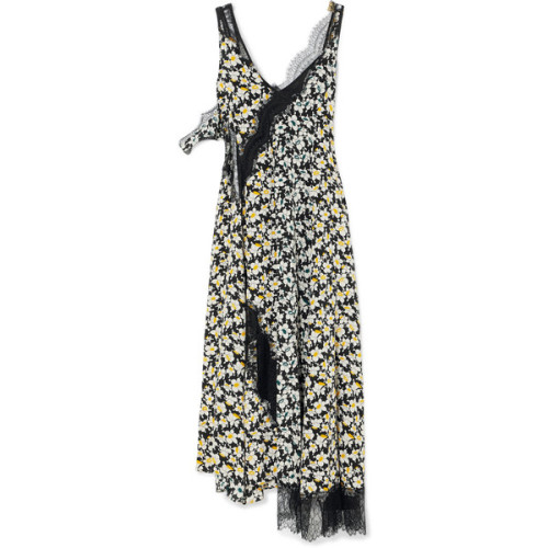Joseph Bronte lace-trimmed floral-print silk midi dress ❤ liked on Polyvore (see more midi dresses)
