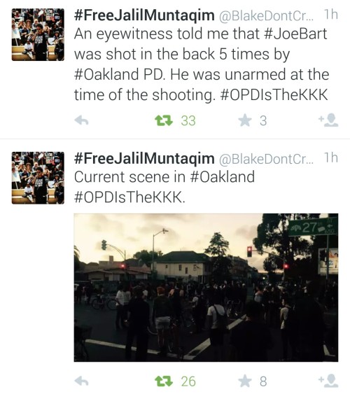 shevathegun:UPDATE: OAKLAND, CA. 10:20 PM LOCAL TIME. PROTESTERS STORM THE STREETS OF OAKLAND IN AN 