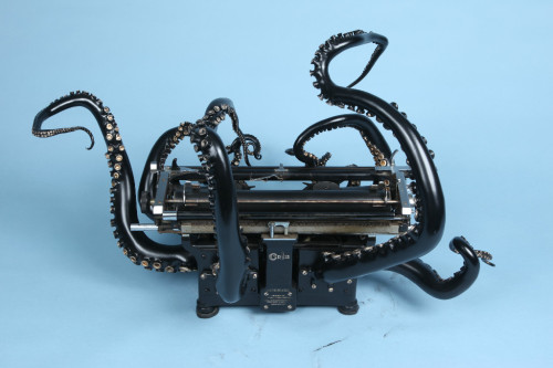 steampunktendencies:“Self Organization”, aka, The octopus sculpture Bronze, 3'x3’, found typewriter 