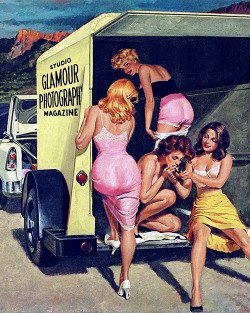 vintagegal:  Illustration by R. Pesoto for Glamour Photography Magazine, Summer, 1957 
