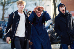 beforeeesunrise:Paris Fashion Week Men FW15Models off Duty - Valters Medenis, Karlis Adlers, and Arnis CielavaPhoto by YuYang