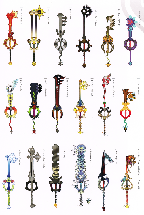 as-warm-as-choco:Key-blades’ designs from “Kingdom Hearts Series Memorial Ultimania&rdqu