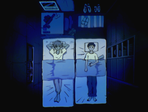 qmisato:recurring visual imagery: sleepover + aerial viewneon genesis evangelion, dir. hideaki ann