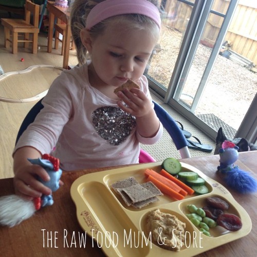 I am completely in love with the mothers corn plates, I have found meal time much easier with little areas for Issys food! And Issy has been asking for kiddies platters for lunch which is great lots of raw veggies. Organic dried apricot, raw crackers...