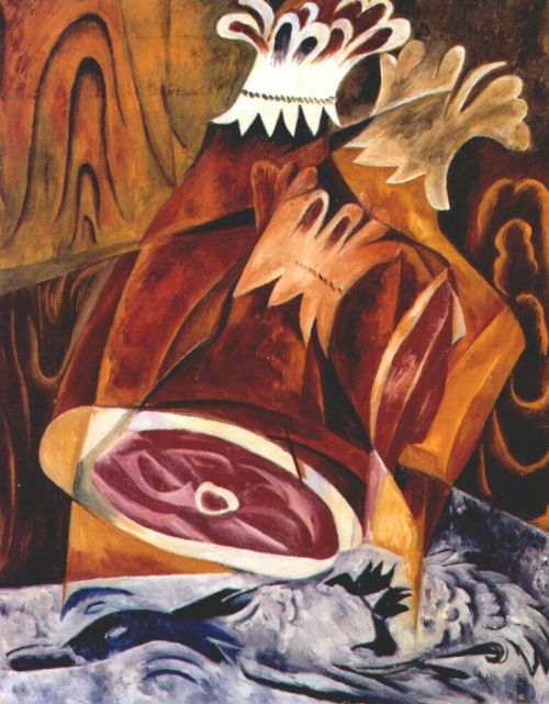 Still life with ham, 1912, Natalia Goncharova