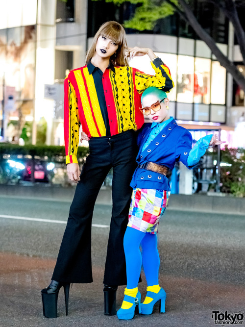 Fun Japanese friends 19-year-old Zutti and 18-year-old Sakurako on the street in Harajuku wearing co