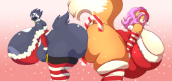 dedoarts:  dedoarts:  Merry Buttmas! I mean.. MERRY CHRISTMAS EVERYONE :D!! Small collab with Jaeh as i did Jaehnne, and he did my big dog gal Flor :D! Both wishing you Happy Holidays and a happy New Year!!  Everyone seems to love this one! so Reblog
