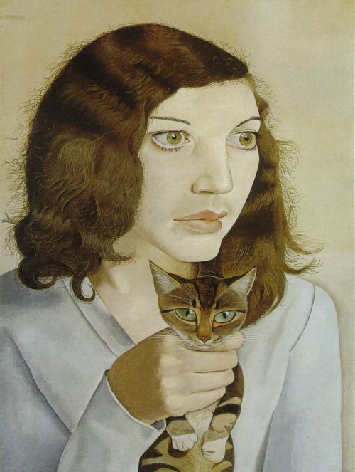 holnapkitalalom: redblek:  artist-freud:  Girl with a Kitten, Lucian Freud  Medium: oil,canvas  Ez a