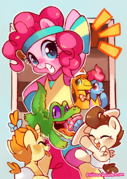 yellowfur:  Im so dead right now.. I drew this over the night because at 10 am .. means in 4 hours is deadline for my posters to print …..its my last poster for galacon this was something simple.. pinkie and the cakes..   c: