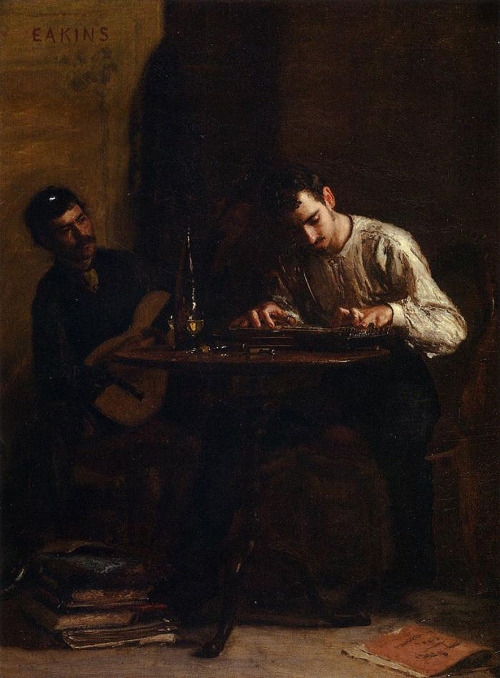 artist-eakins:  Professionals at Rehearsal, 1883, Thomas EakinsMedium: oil,canvas
