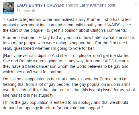 Larry Kramer Responds to Hillary Clinton’s Reagan AIDS Advocacy Gaffe