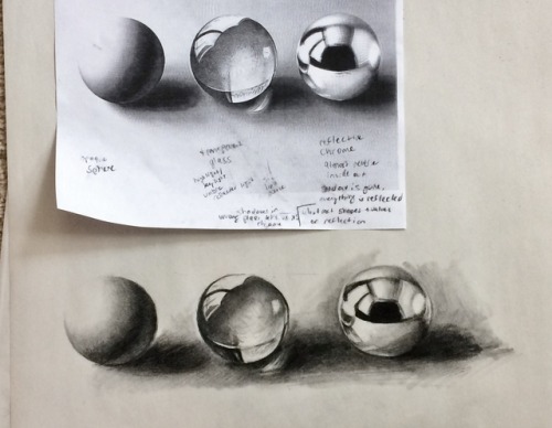 Studying chrome (far right) for class. I actually really enjoy drawing chrome!