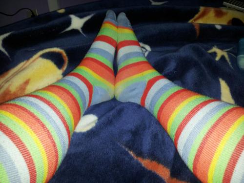 Cold grey days call for bright stripey sox. 