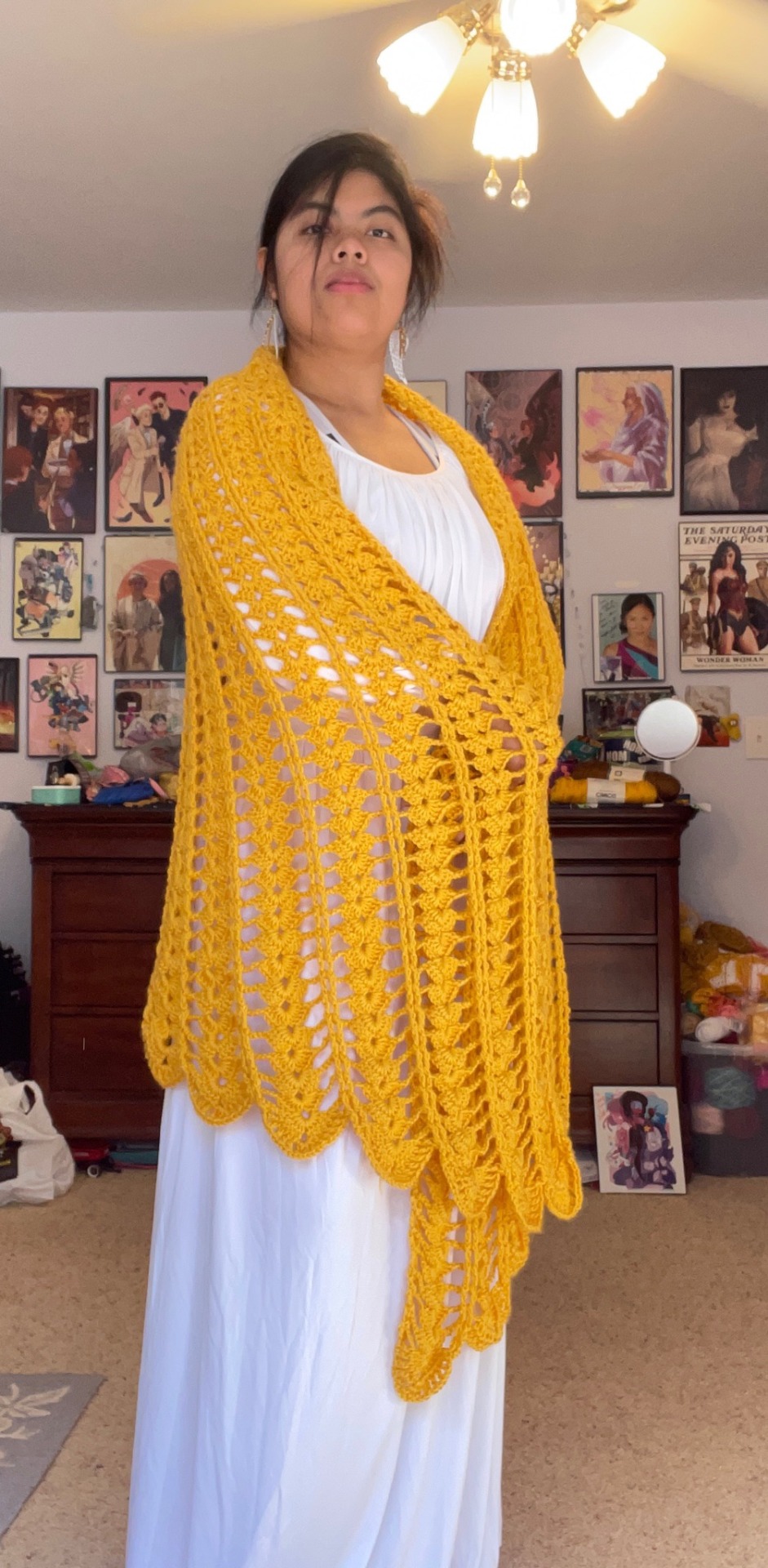 Extra-Large Golden Crochet Angel Wing Shawl Available On My Shop
