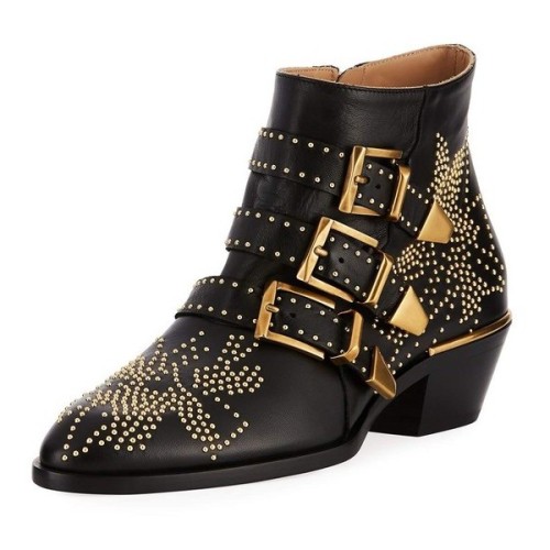 Chloé Suzanna Studded Buckle Bootie ❤ liked on Polyvore (see more black leather booties)