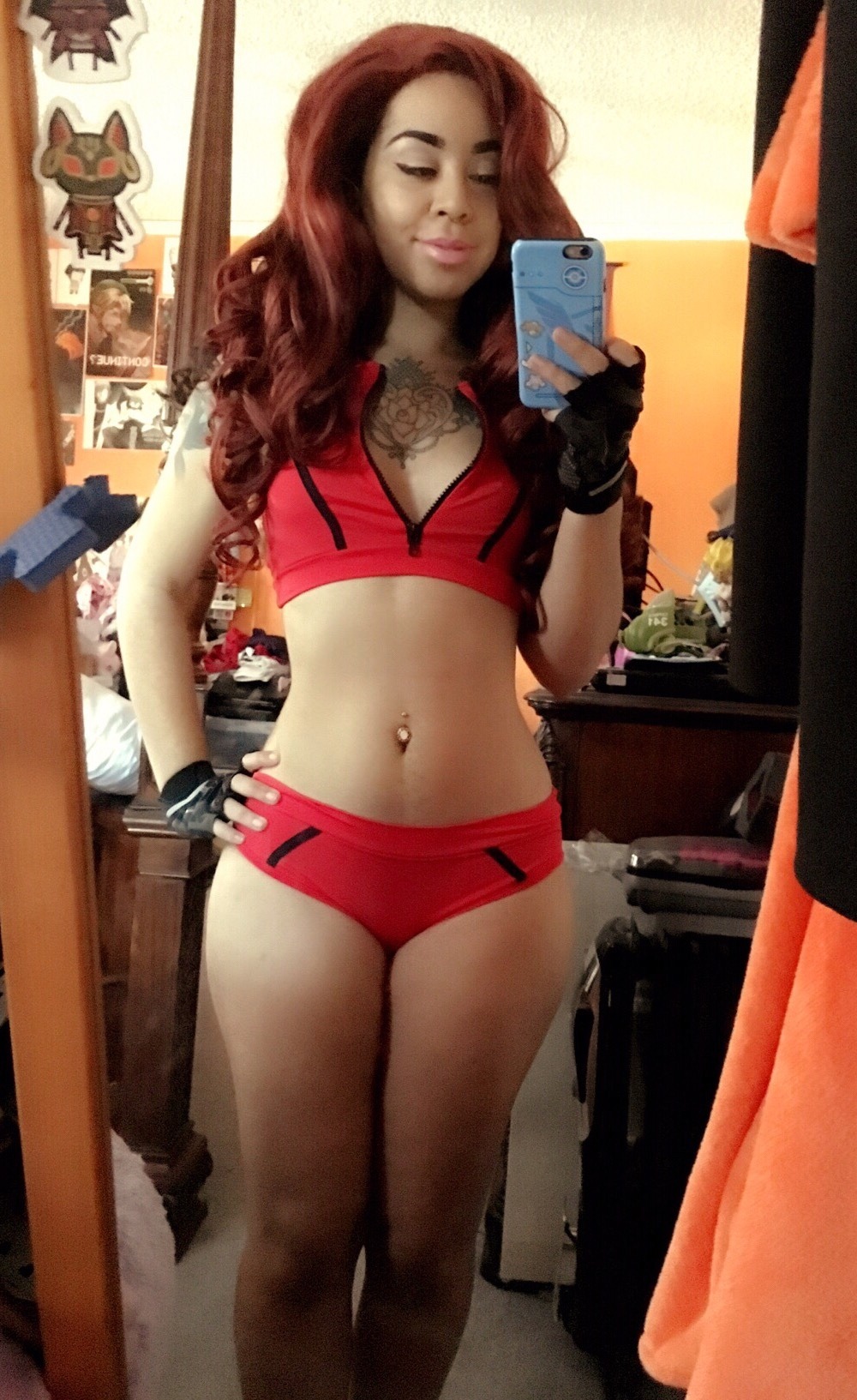 ashprincessmidna:I had to try it on 😭 I’m making my belt and hat tomorrow. Pokeballs
