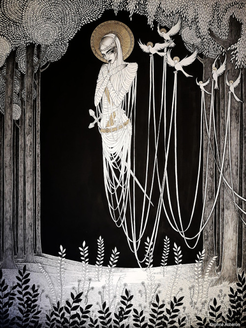 PROCESSION OF PAIN.XXVII.IX.MMXVIII. by Ophné Achéron.pencil, ink and gold.