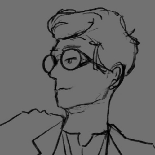 sketch of Crowley smiling at Aziraphale