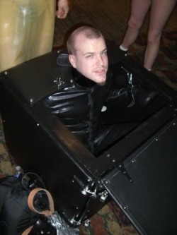 bootbrushpup:  Sweet little rubberpig, excited to be boxed-up and left to stew in his own perversity…  Embrace your fetish!
