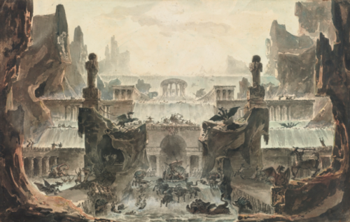 fablesandgables: Design for a Stage Set: The Temple of Neptune - Louis-Jean Desprez, 1792 Pen and bl